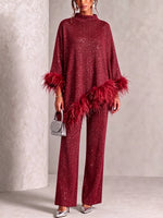 GlamorousFeather-Trimmed Knit Two-Piece Set