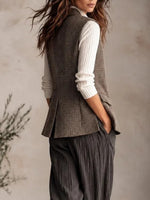 Vintage-style Houndstooth Tweed Stand-collar Vest