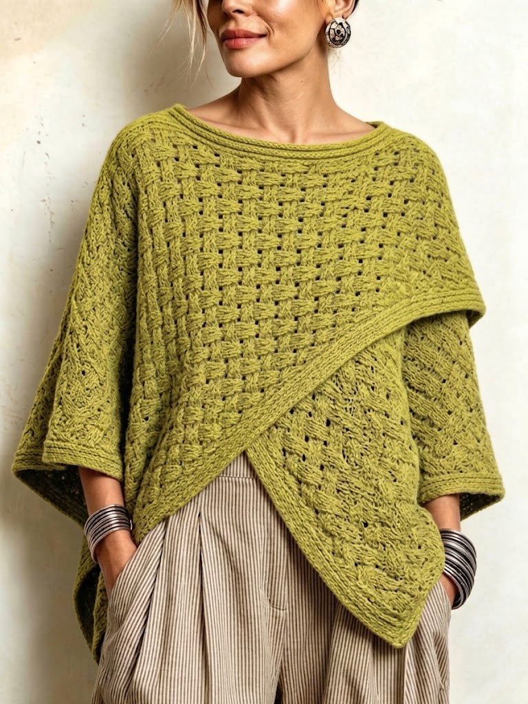 Asymmetric Crossover Cape-style Loose Knit Top