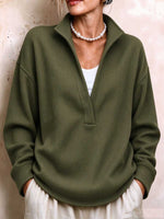 Women's Waffle Knit Split V-neck Pullover Sweater With Collar