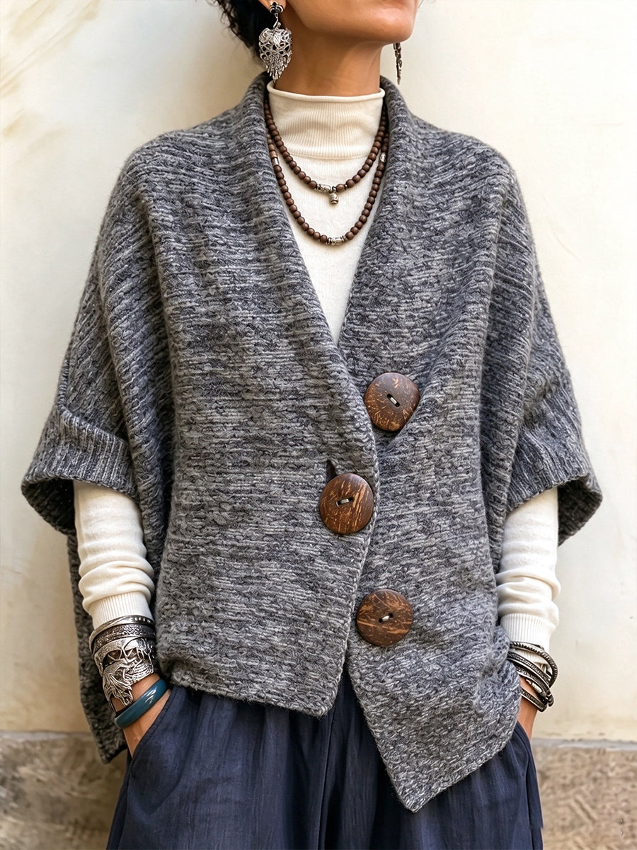 Chic Oversized Button-Front Knit Cape
