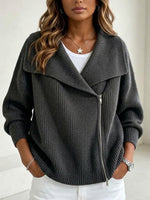 Collared Knit Jacket With Double Zippers