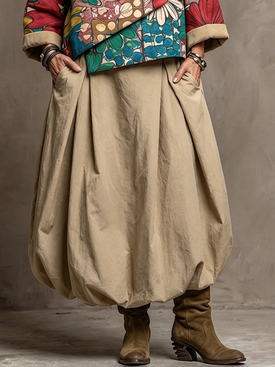 Casual Elastic-waist Balloon Skirt