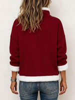 Women's Quarter-zip Burgundy Pullover With Asymmetrical Faux Fur Trim