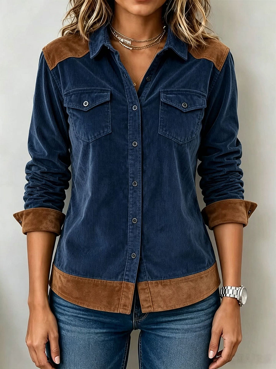 Casual Color-block Corduroy Western-style Shirt Jacket