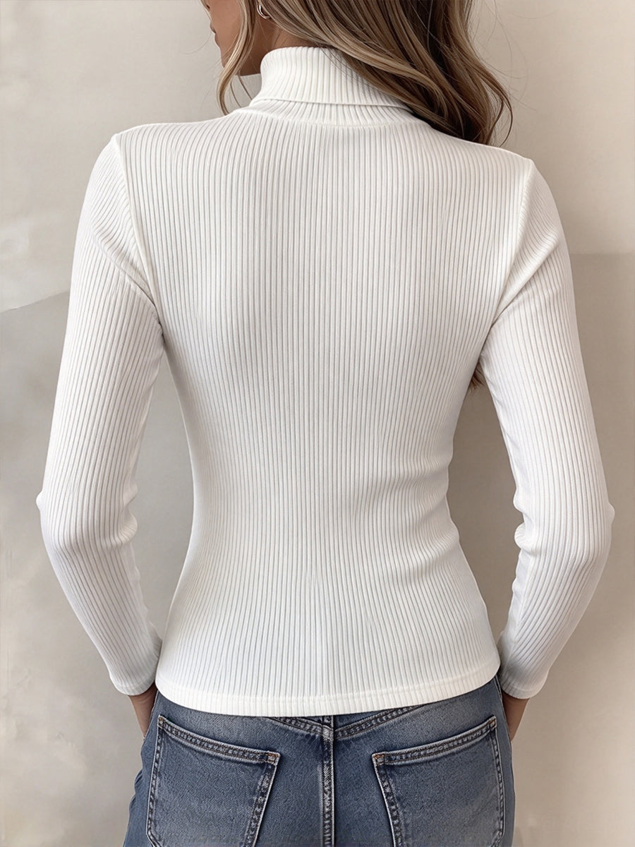 Gothic-Chic Ribbed Knit Turtleneck Top
