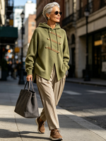 Chic Military-style Asymmetrical Olive Green Hoodie