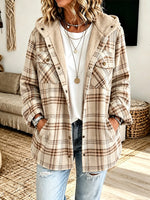 Casual Plaid Fleece Hooded Shacket