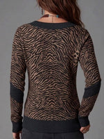 Leopard And Zebra Print Color-block V-neck Knit Top