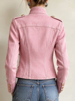 Casual Military-style Pink Denim Jacket