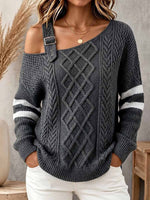 Women's Asymmetric Off-shoulder Long-sleeve Casual Loose Knit Pullover