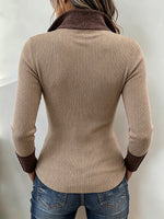 Cozy Contrast-Trim Ribbed Knit Pullover