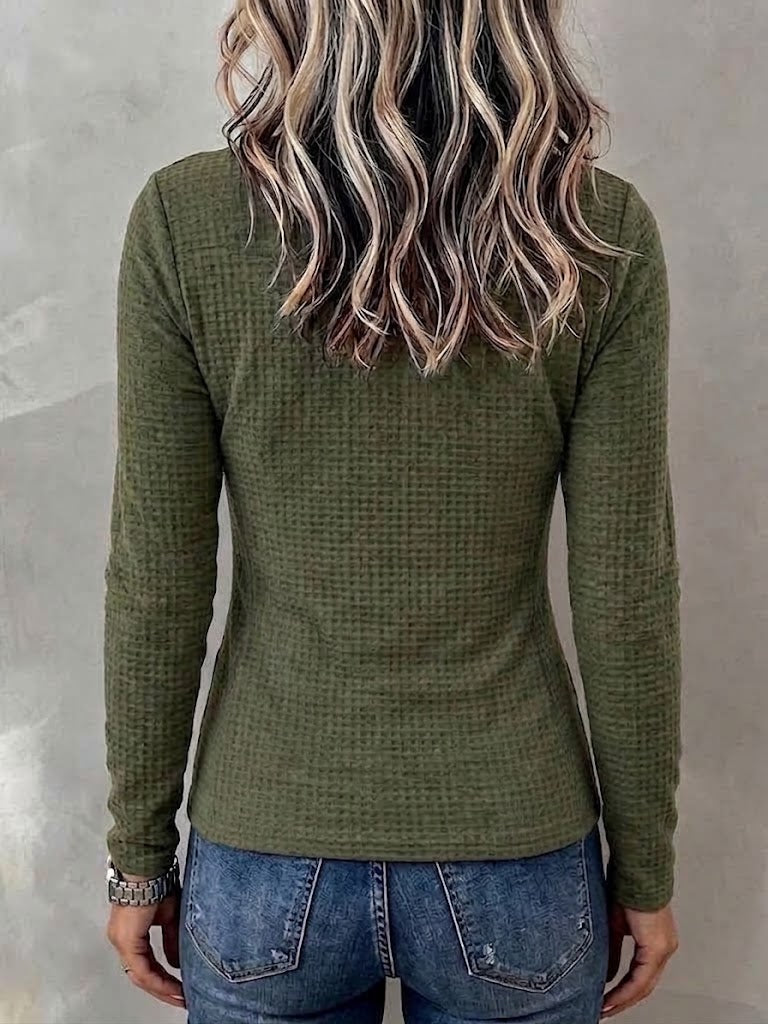 Square-neck Waffle-knit Long-sleeve Top With Side Lace-up And Eyelet Details