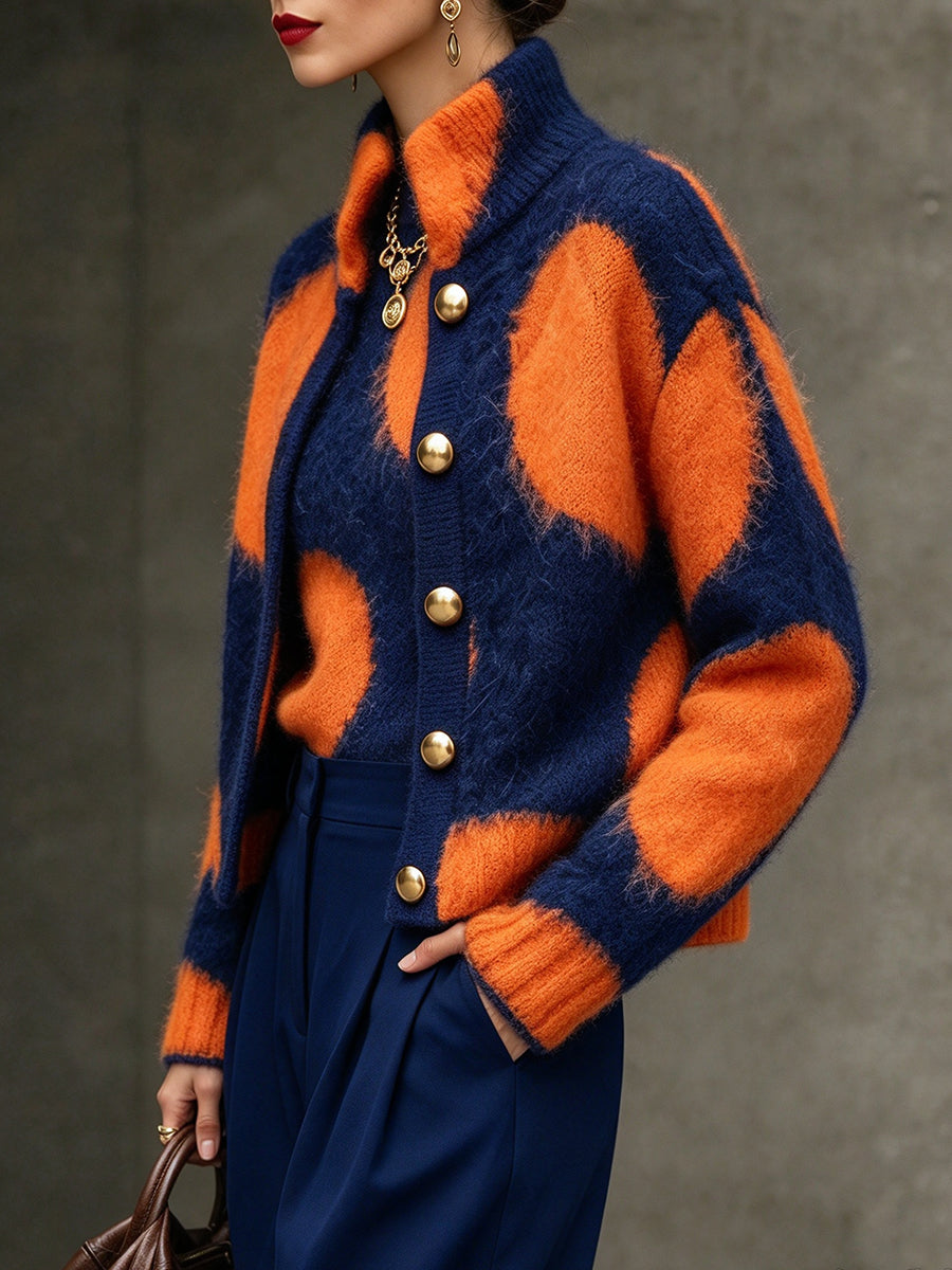 Chic Large-polka-dot Knit Cardigan