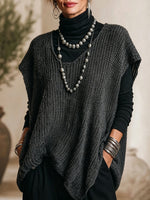 Bohemian Turtleneck Knit Top And Knit Vest Two-piece Set