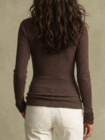 Women's Ribbed Knit Faux Wrap V-neck Ruched Long Sleeve Top