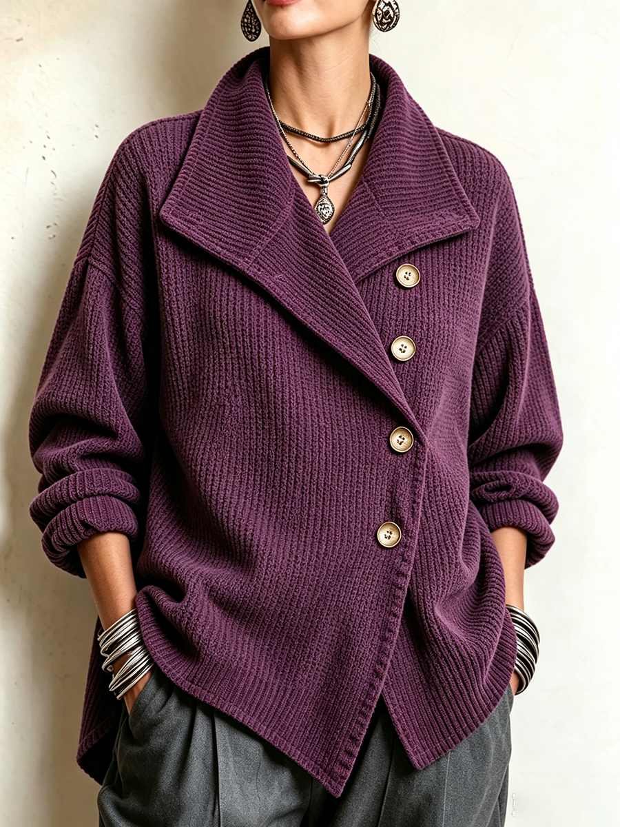 Cozy Asymmetric Chic Purple Knitted Cardigan