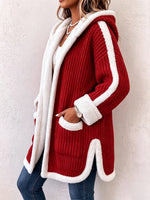 Cozy Sherpa Trim Hooded Knit Cardigan
