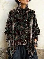 Vintage-style Paisley Print Velvet Long Top