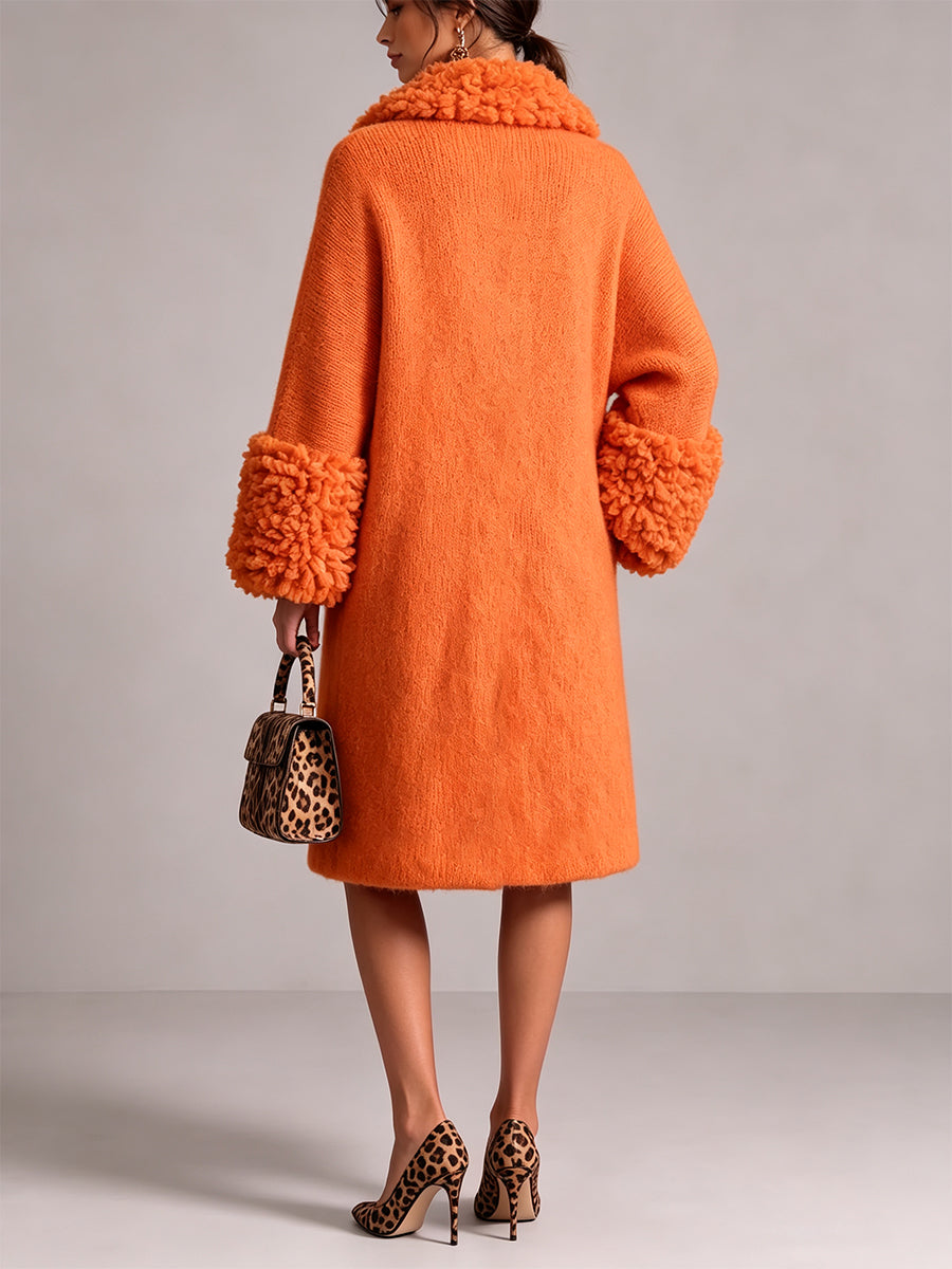 Cozy Textured Fuzzy Knit Midi Coat