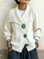 Wide Lapel Big Button Vertical Rib Knit Cardigan Jacket