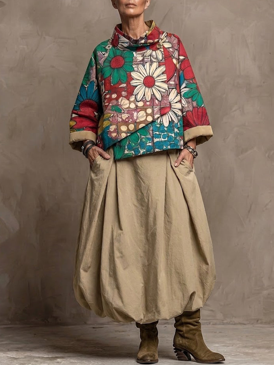 Bohemian-style Vibrant Floral Print Pure Cotton Jacket