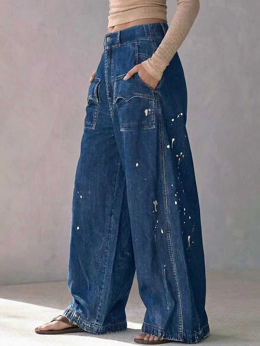 Women's High-waisted Loose-fit Wide-leg Denim Trousers