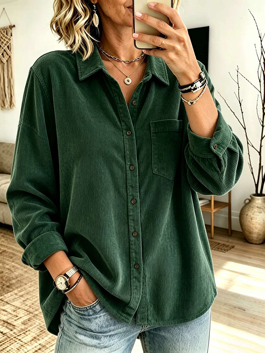 Casual Oversized Corduroy Button Down Shir