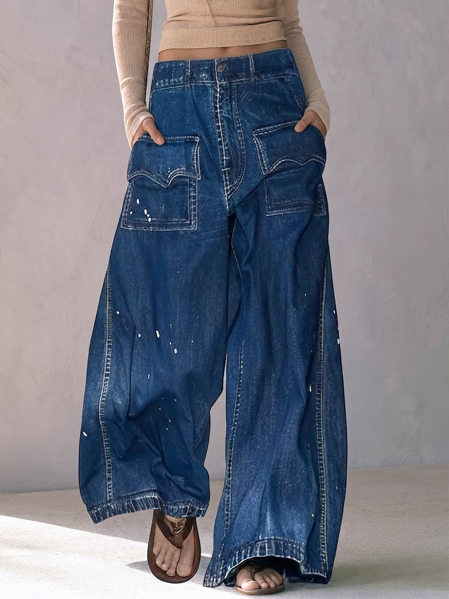 Women's High-waisted Loose-fit Wide-leg Denim Trousers