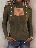 Sophisticated Mock Neck Cutout Cable-Knit Sweater